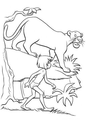 Bagheera And Mowgli  Coloring Page